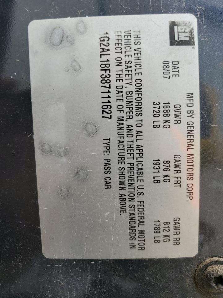2008 Pontiac G5 VIN: 1G2AL18F387111627 Lot: 55665165