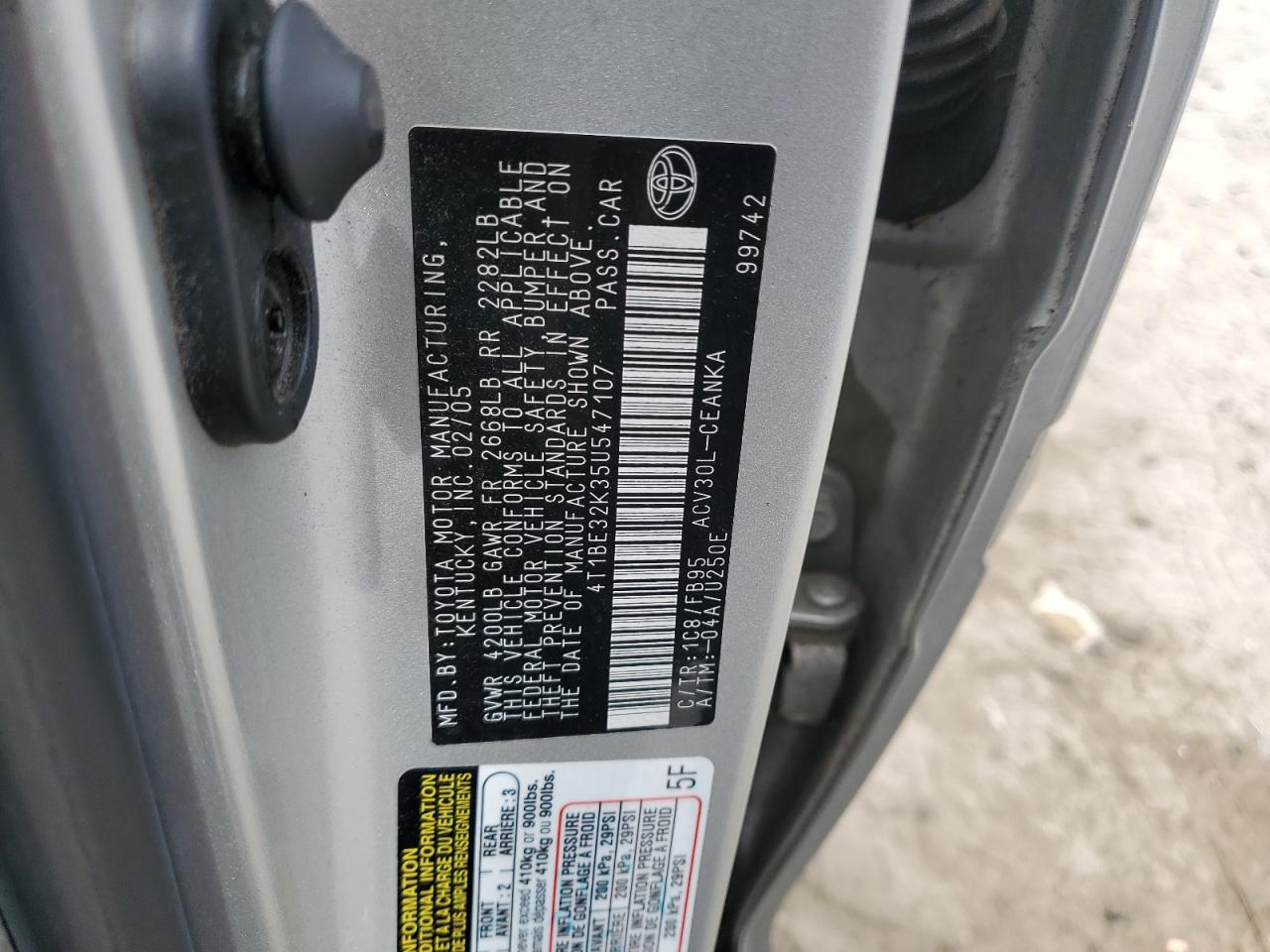 2005 Toyota Camry Le VIN: 4T1BE32K35U547107 Lot: 56408855