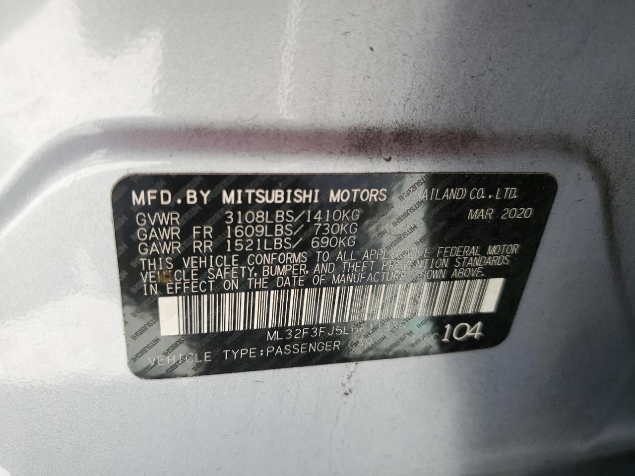 2020 Mitsubishi Mirage G4 Es VIN: ML32F3FJ5LHF11336 Lot: 57326845
