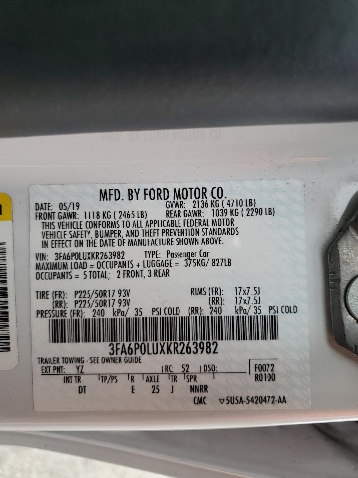 2019 Ford Fusion Se VIN: 3FA6P0LUXKR263982 Lot: 54032265