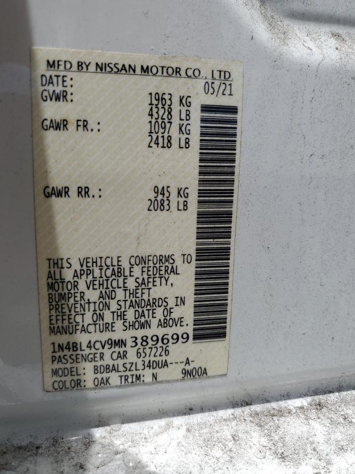 2021 Nissan Altima Sr VIN: 1N4BL4CV9MN389699 Lot: 58326145