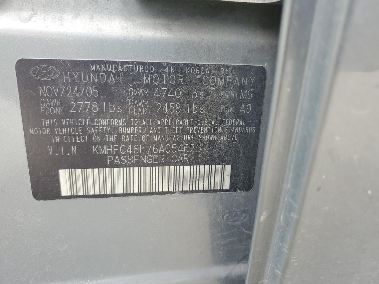 2006 Hyundai Azera Se VIN: KMHFC46F76A054625 Lot: 56588315