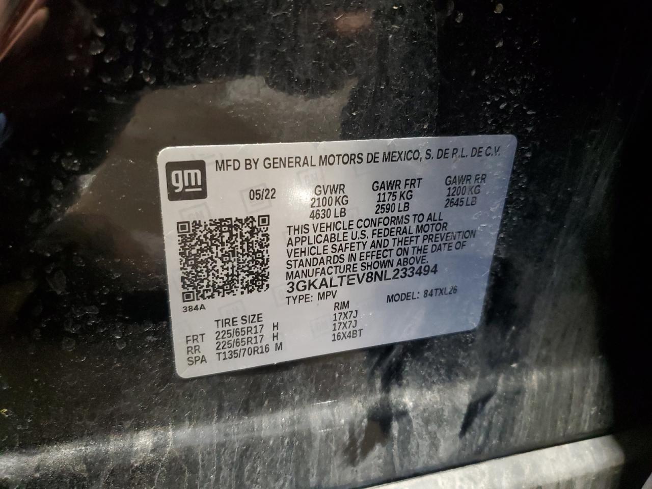 2022 GMC Terrain Sle VIN: 3GKALTEV8NL233494 Lot: 54730065