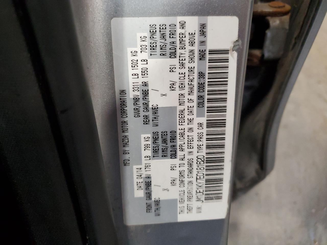 2014 Mazda Mazda2 Sport VIN: JM1DE1KY7E0181620 Lot: 55355195