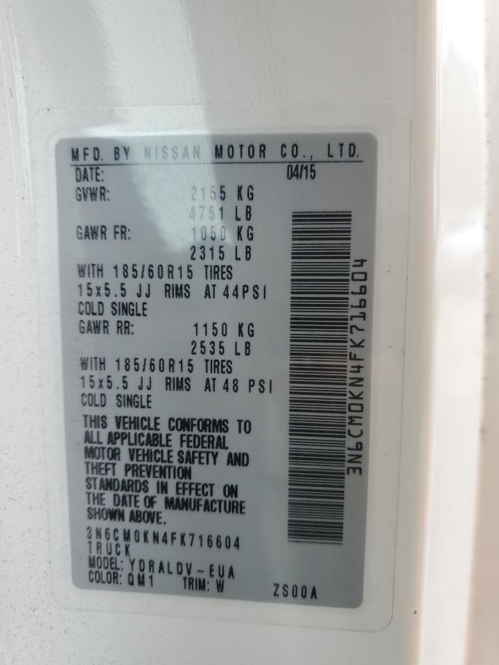 2015 Nissan Nv200 2.5S VIN: 3N6CM0KN4FK716604 Lot: 56957585