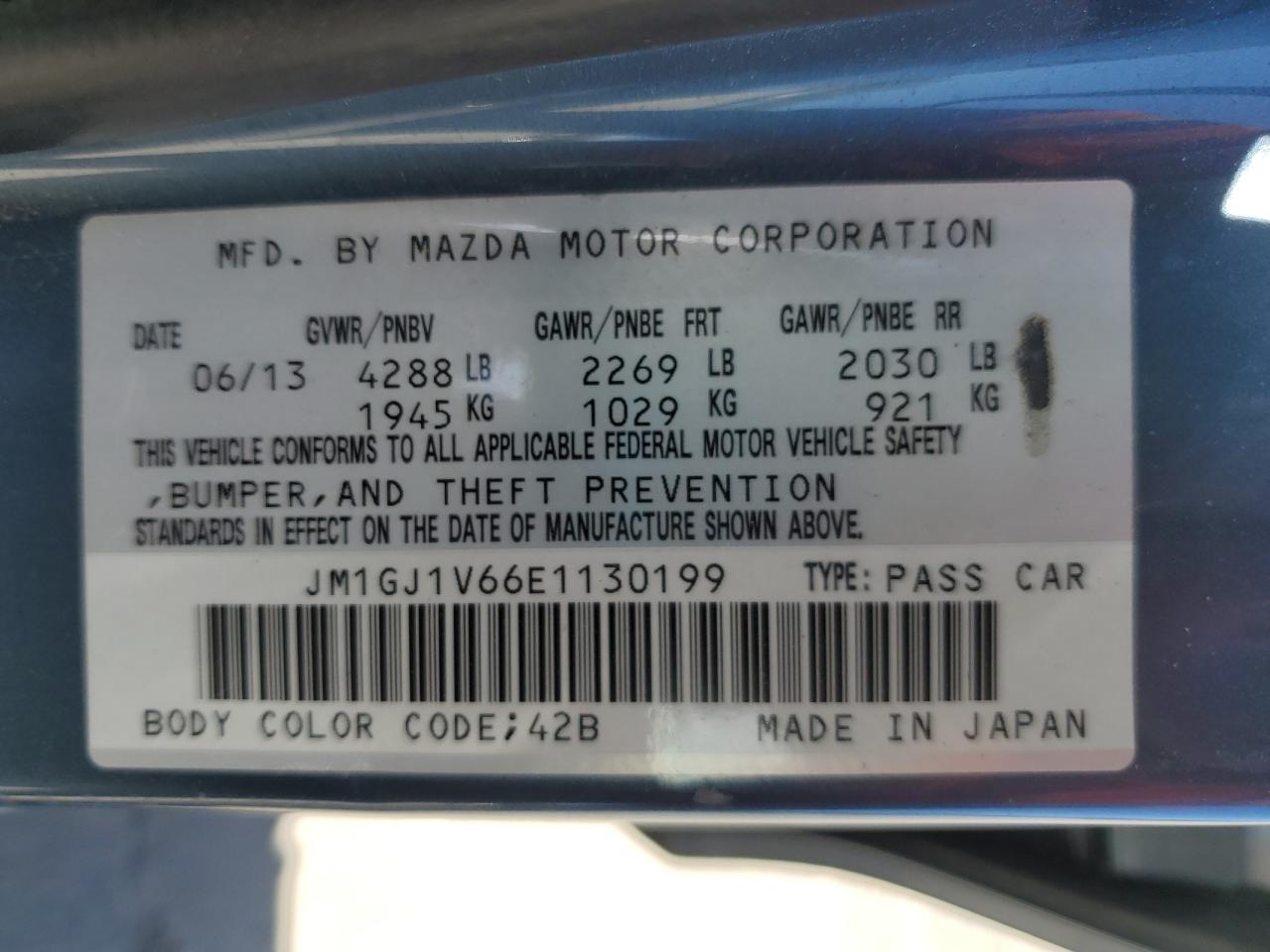 2014 Mazda 6 Touring VIN: JM1GJ1V66E1130199 Lot: 57309995