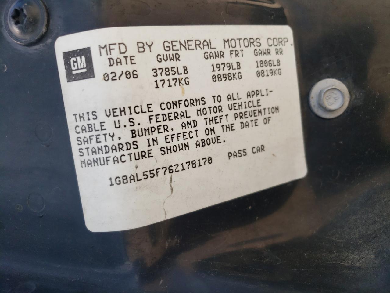 2006 Saturn Ion Level 3 VIN: 1G8AL55F76Z178170 Lot: 55364385