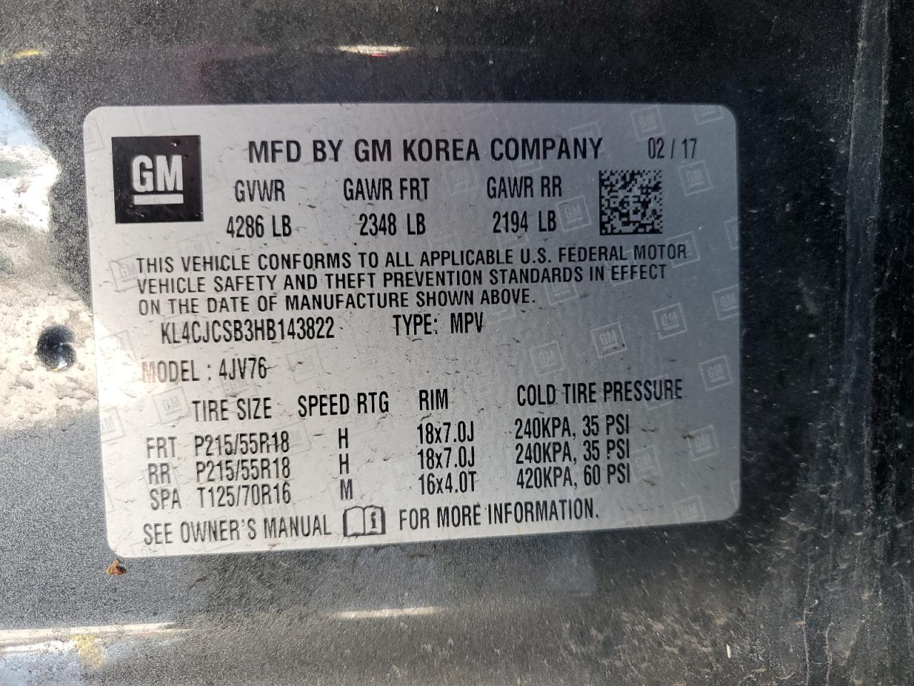 2017 Buick Encore Essence VIN: KL4CJCSB3HB143822 Lot: 56333155