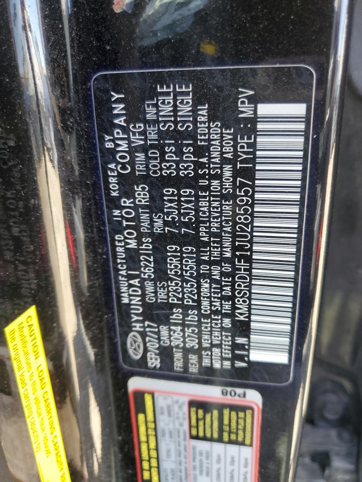 2018 Hyundai Santa Fe Se Ultimate VIN: KM8SRDHF1JU285957 Lot: 57418695