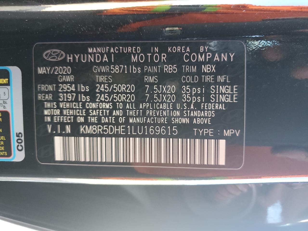 2020 Hyundai Palisade Limited VIN: KM8R5DHE1LU169615 Lot: 56710045