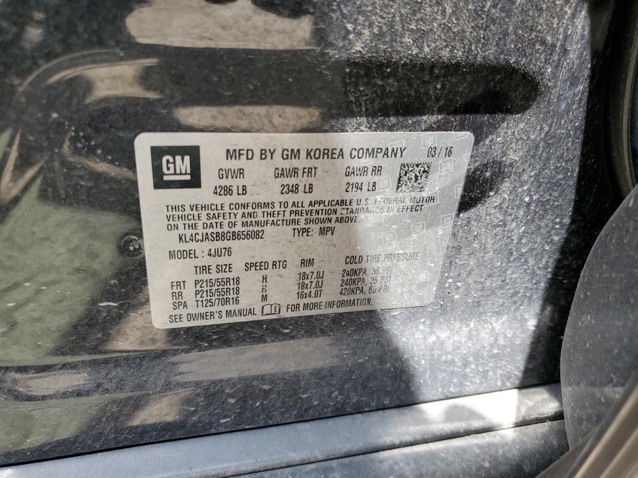 2016 Buick Encore VIN: KL4CJASB8GB656082 Lot: 56976425