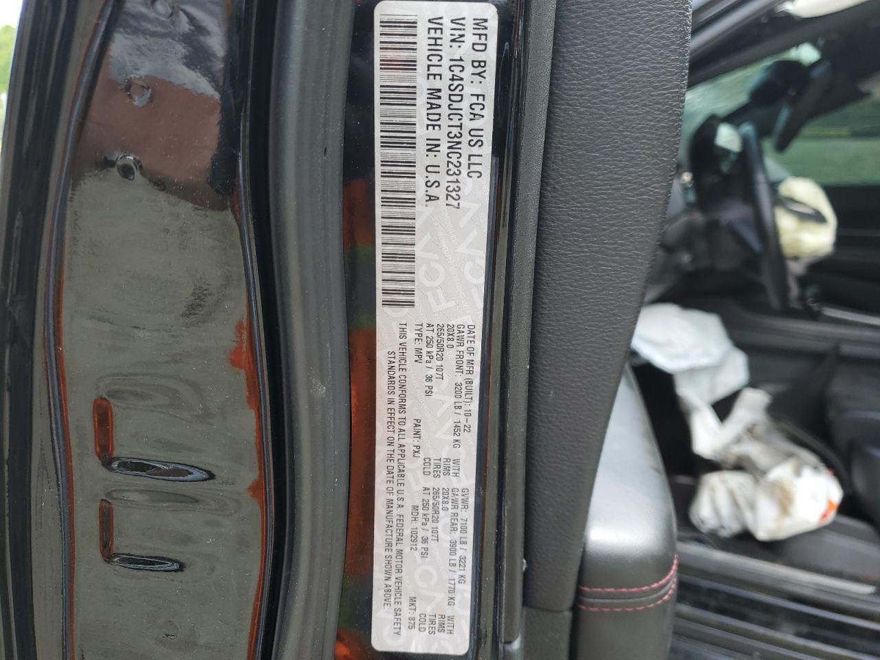 2022 Dodge Durango R/T VIN: 1C4SDJCT3NC231327 Lot: 56165565