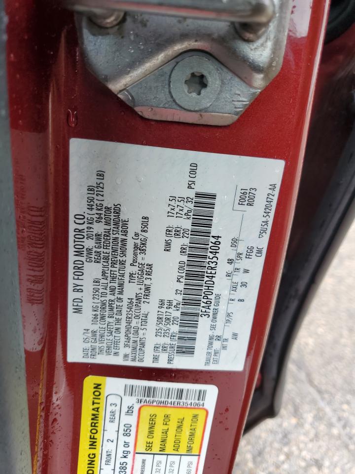 2014 Ford Fusion Se VIN: 3FA6P0HD4ER354064 Lot: 56644405