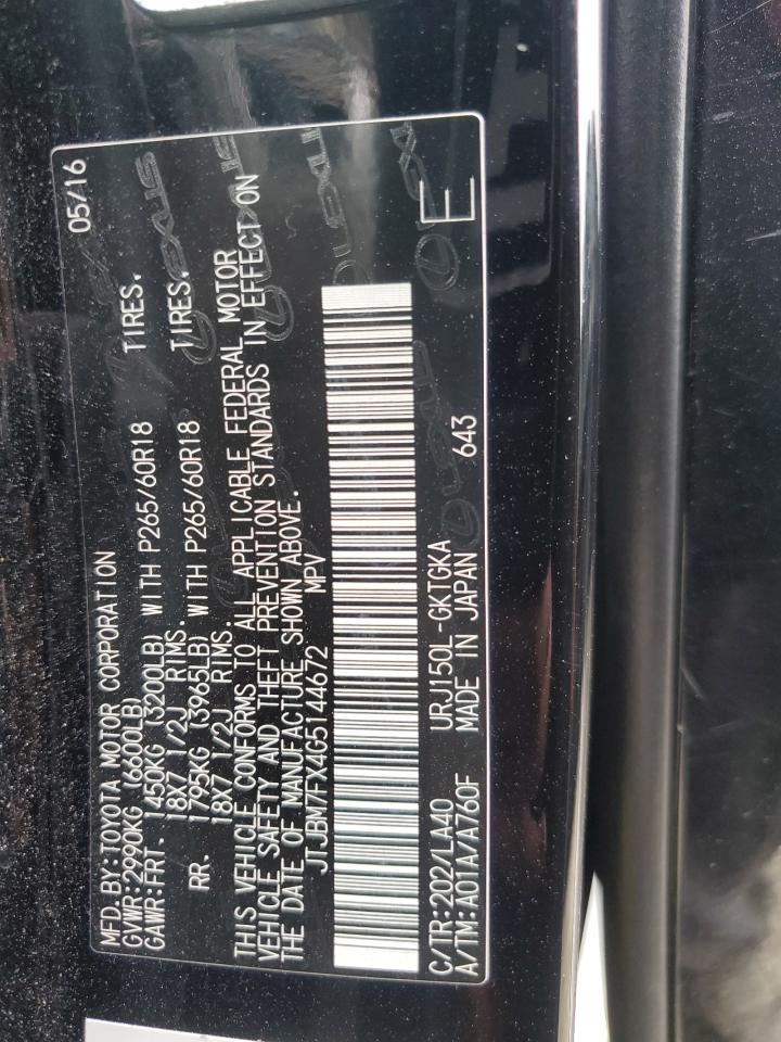 2016 Lexus Gx 460 VIN: JTJBM7FX4G5144672 Lot: 52684315