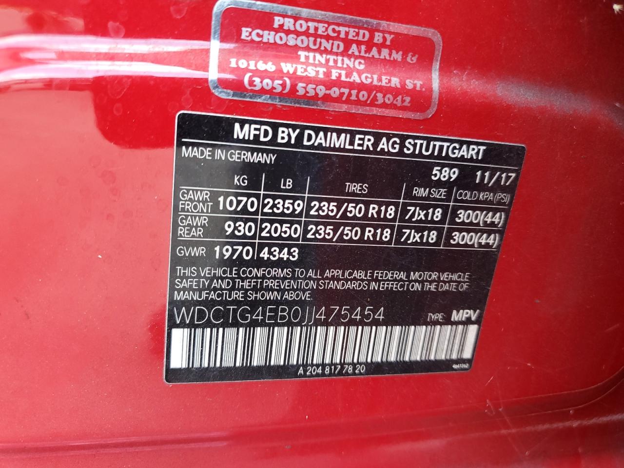 wdctg4eb0jj475454 WDCTG4EB0JJ475454 2018 Mercedes-Benz Gla 250