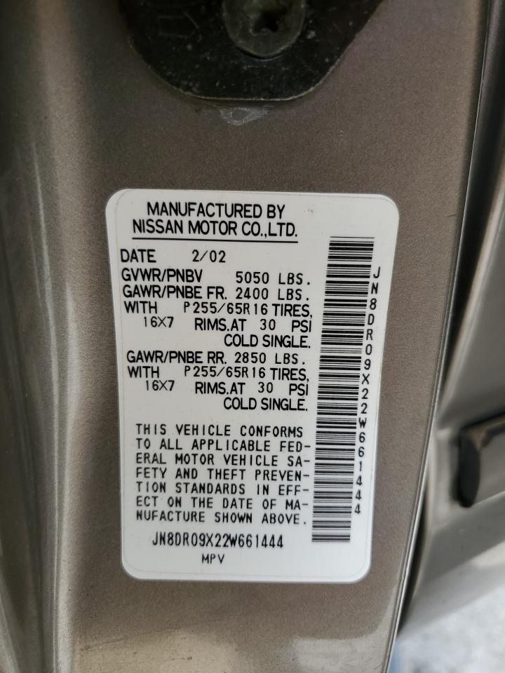 2002 Nissan Pathfinder Le VIN: JN8DR09X22W661444 Lot: 58790165