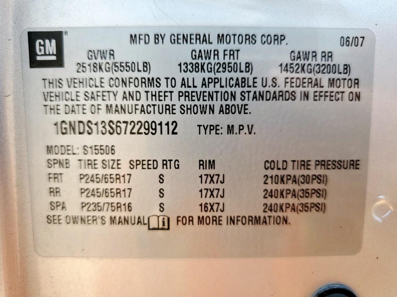 2007 Chevrolet Trailblazer Ls VIN: 1GNDS13S672299112 Lot: 57308475
