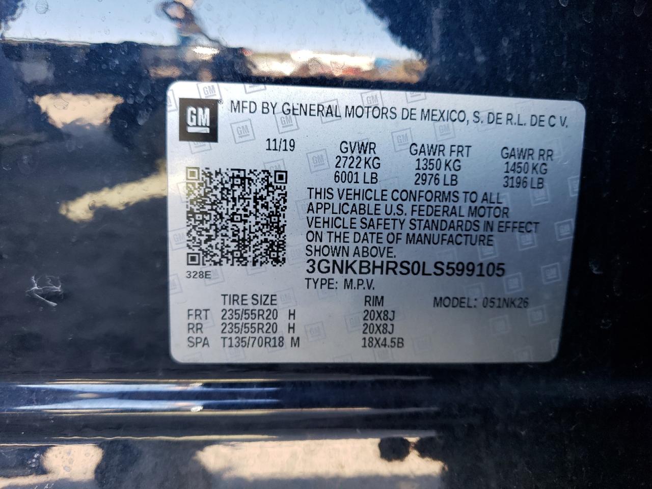 2020 Chevrolet Blazer 2Lt VIN: 3GNKBHRS0LS599105 Lot: 56298565
