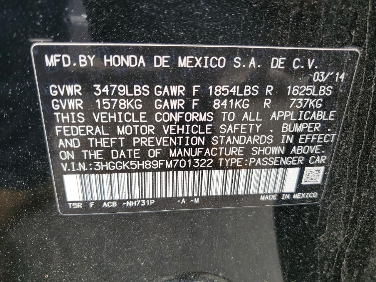 2015 Honda Fit Ex VIN: 3HGGK5H89FM701322 Lot: 56565885