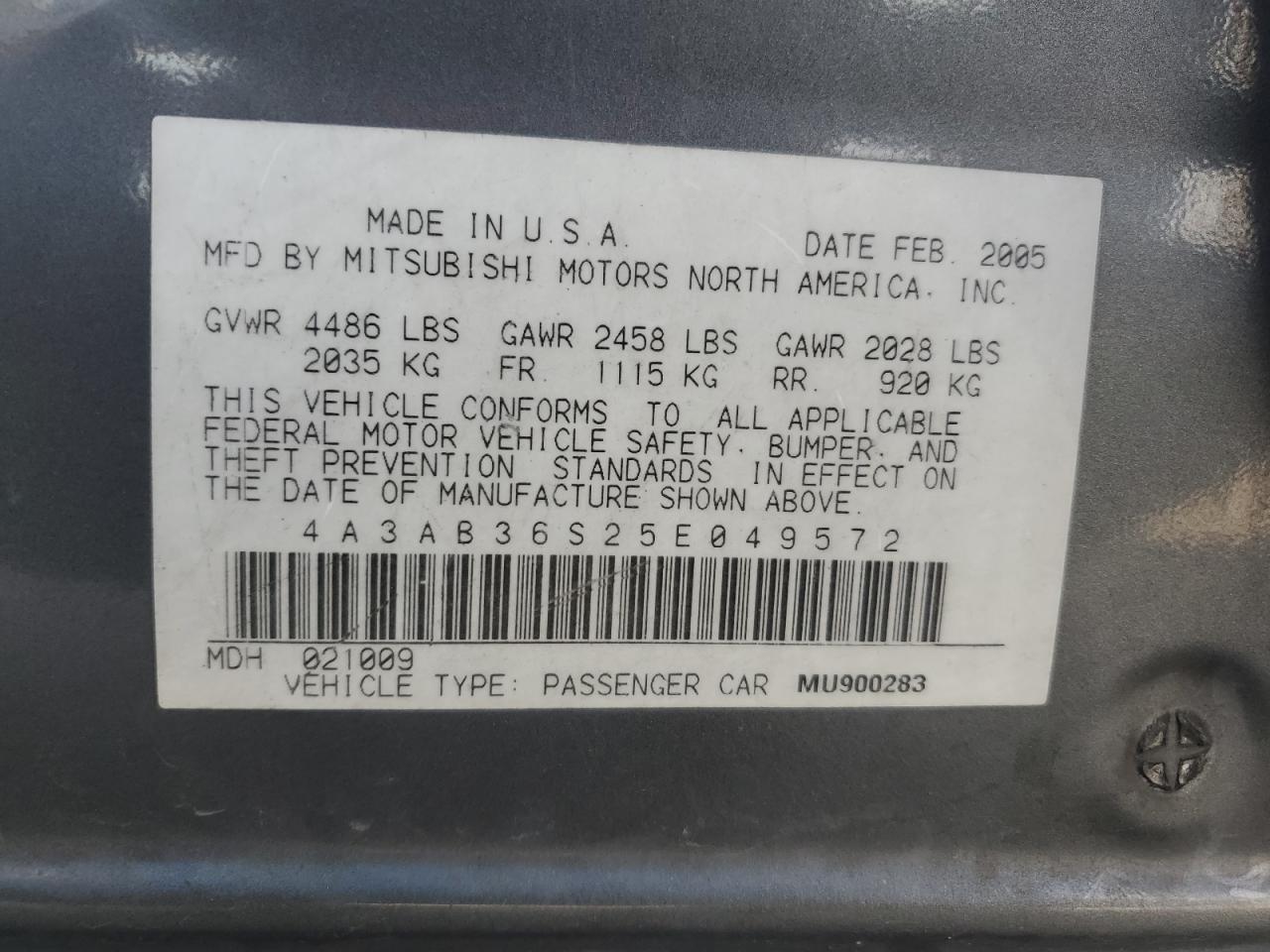2005 Mitsubishi Galant Ls Medium VIN: 4A3AB36S25E049572 Lot: 57062945