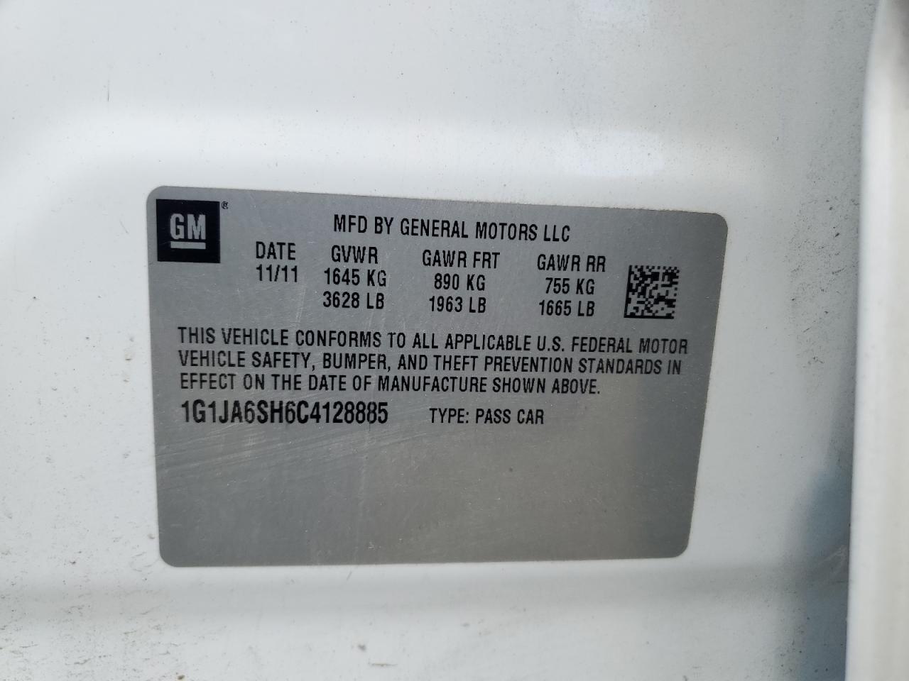 2012 Chevrolet Sonic Ls VIN: 1G1JA6SH6C4128885 Lot: 56676225