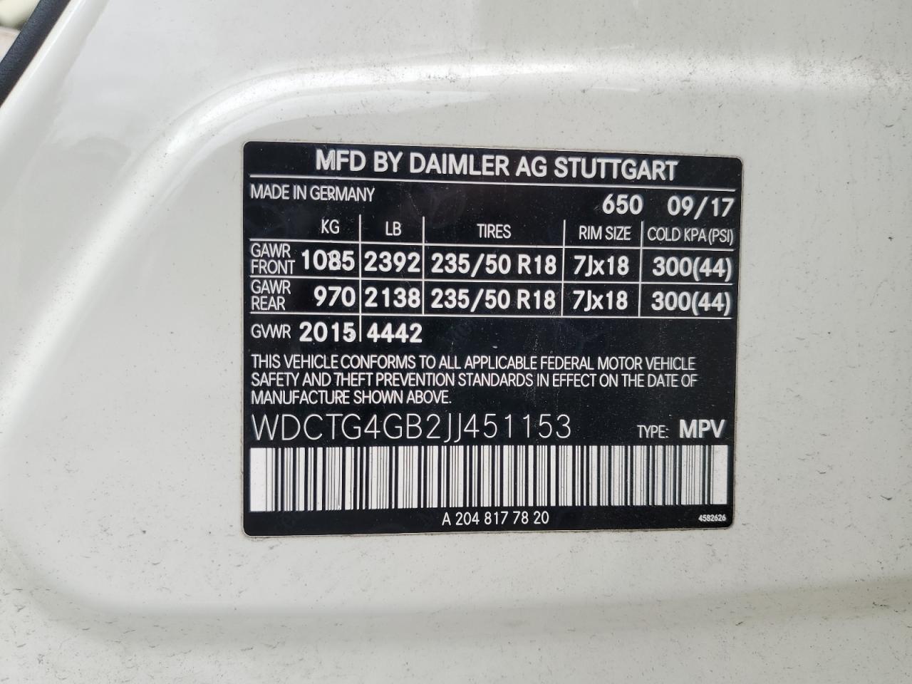 2018 Mercedes-Benz Gla 250 4Matic VIN: WDCTG4GB2JJ451153 Lot: 57092395