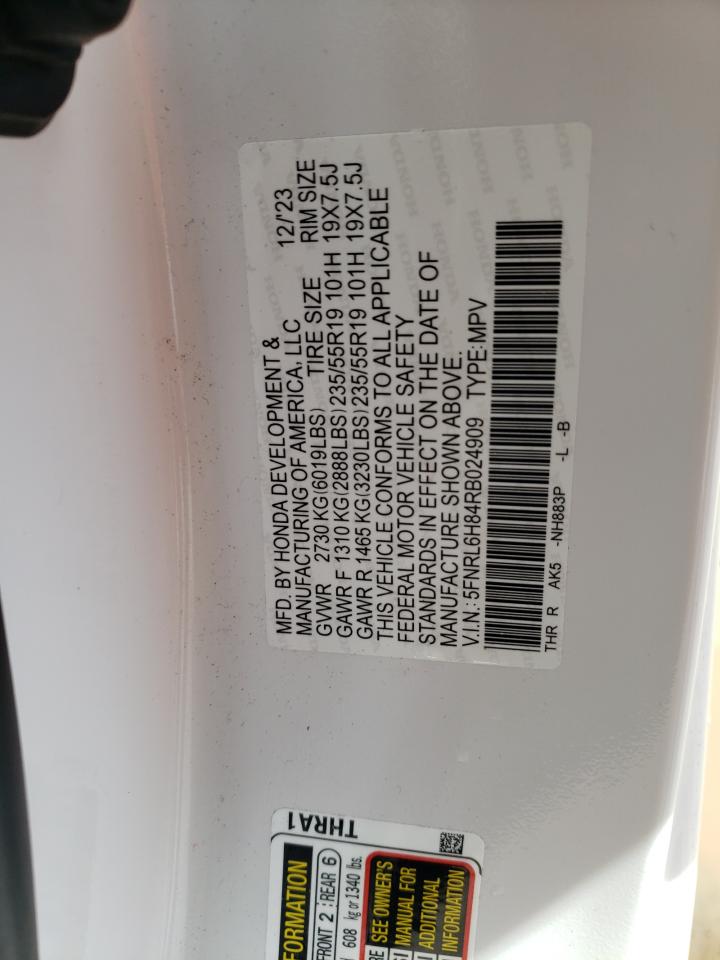 2024 Honda Odyssey Touring VIN: 5FNRL6H84RB024909 Lot: 56226255