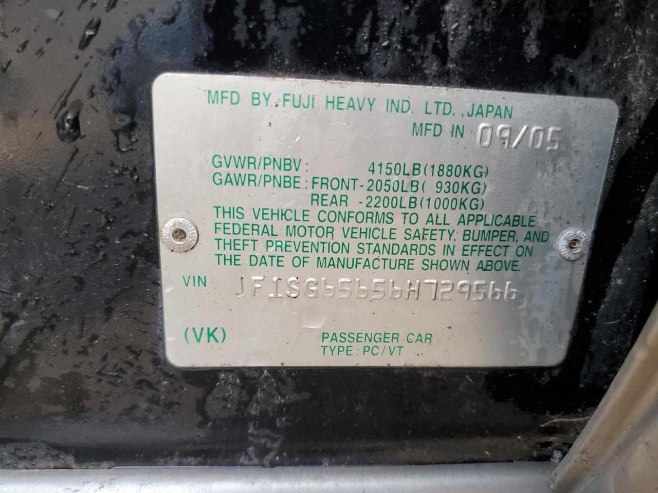 2006 Subaru Forester 2.5X Premium VIN: JF1SG65656H729566 Lot: 56704255