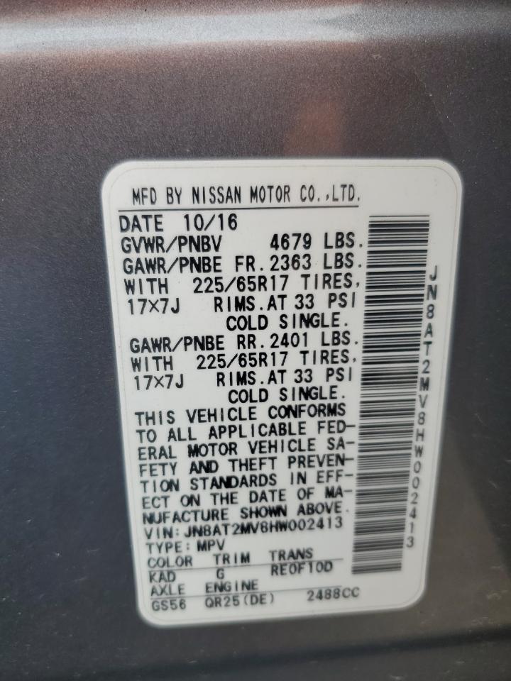 2017 Nissan Rogue S VIN: JN8AT2MV8HW002413 Lot: 56690725
