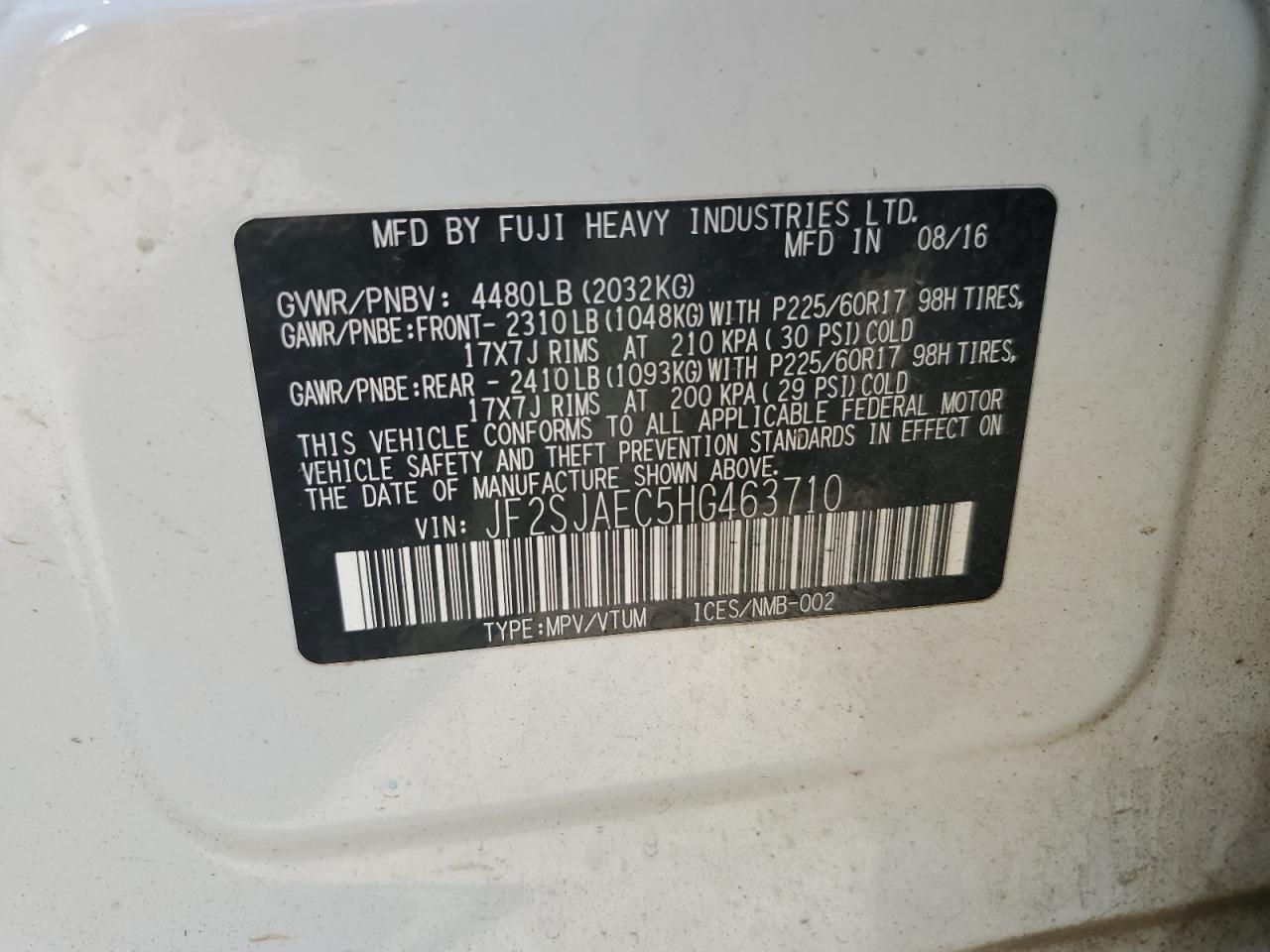 2017 Subaru Forester 2.5I Premium VIN: JF2SJAEC5HG463710 Lot: 56313465