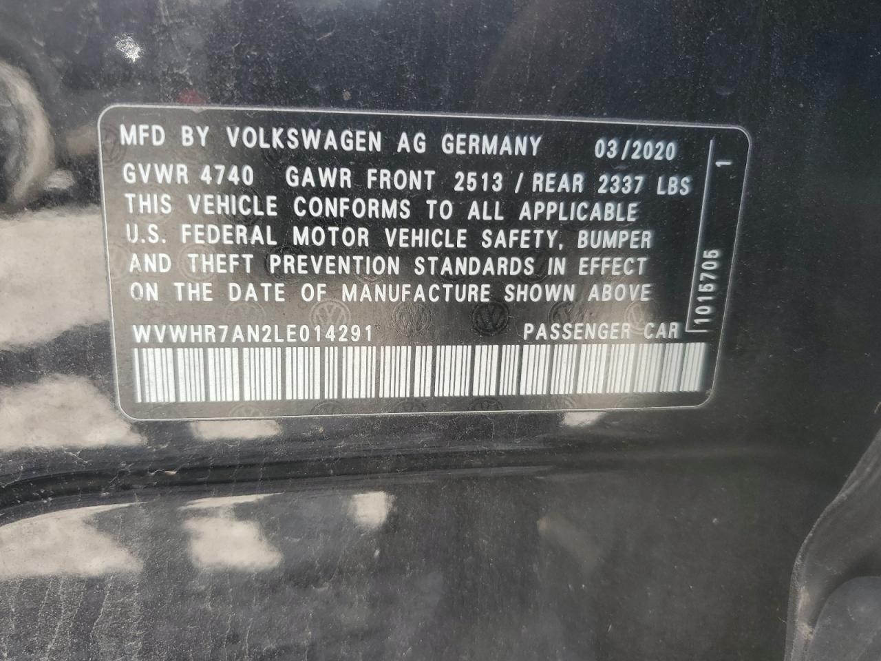 2020 Volkswagen Arteon Sel R-Line VIN: WVWHR7AN2LE014291 Lot: 57453765