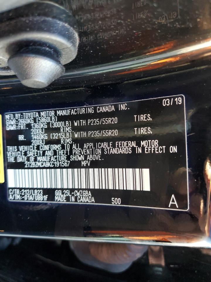 2019 Lexus Rx 350 Base VIN: 2T2BZMCA8KC191567 Lot: 57868315