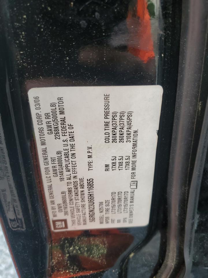2006 Hummer H2 VIN: 5GRGN23U66H116855 Lot: 56010175