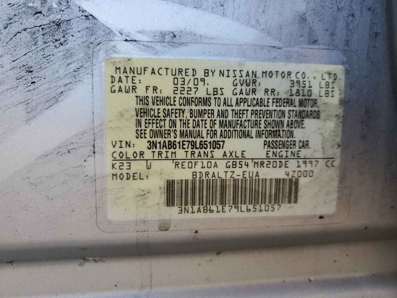 2009 Nissan Sentra 2.0 VIN: 3N1AB61E79L651057 Lot: 56530095