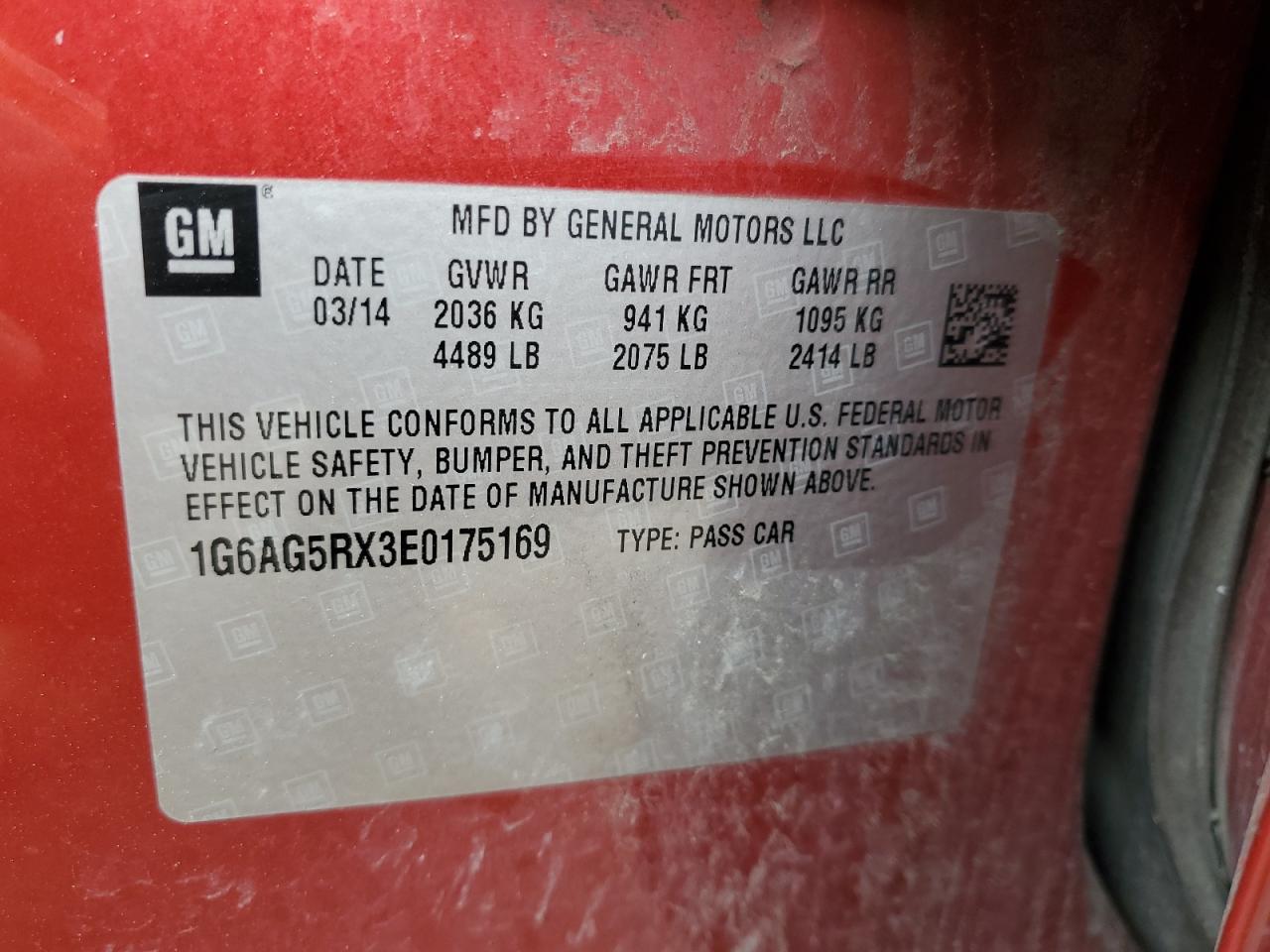 2014 Cadillac Ats VIN: 1G6AG5RX3E0175169 Lot: 58064815