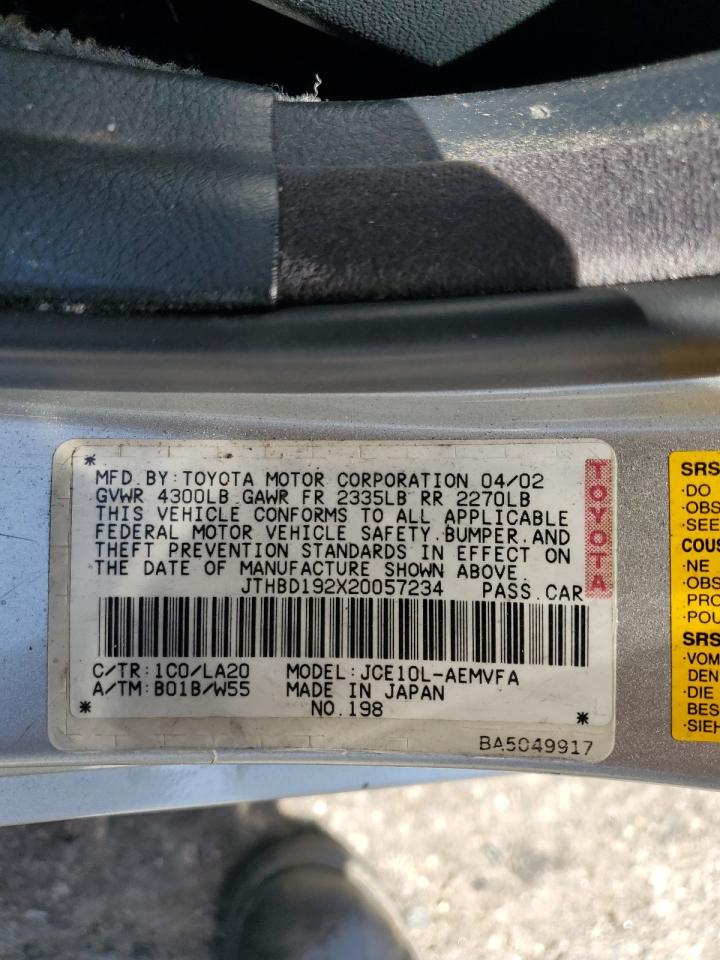 2002 Lexus Is 300 VIN: JTHBD192X20057234 Lot: 57183605