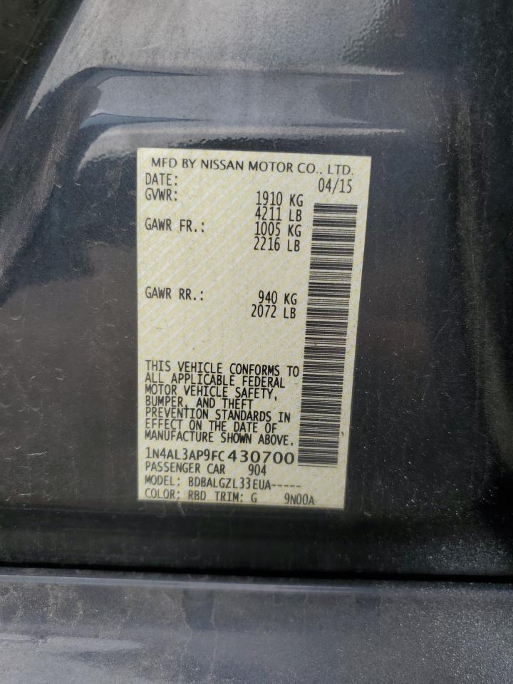2015 Nissan Altima 2.5 VIN: 1N4AL3AP9FC430700 Lot: 57594325