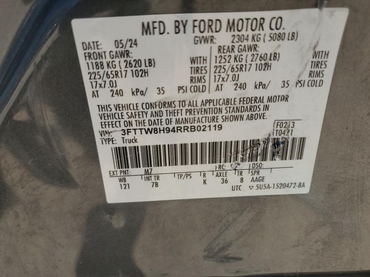2024 Ford Maverick Xlt VIN: 3FTTW8H94RRB02119 Lot: 56132495