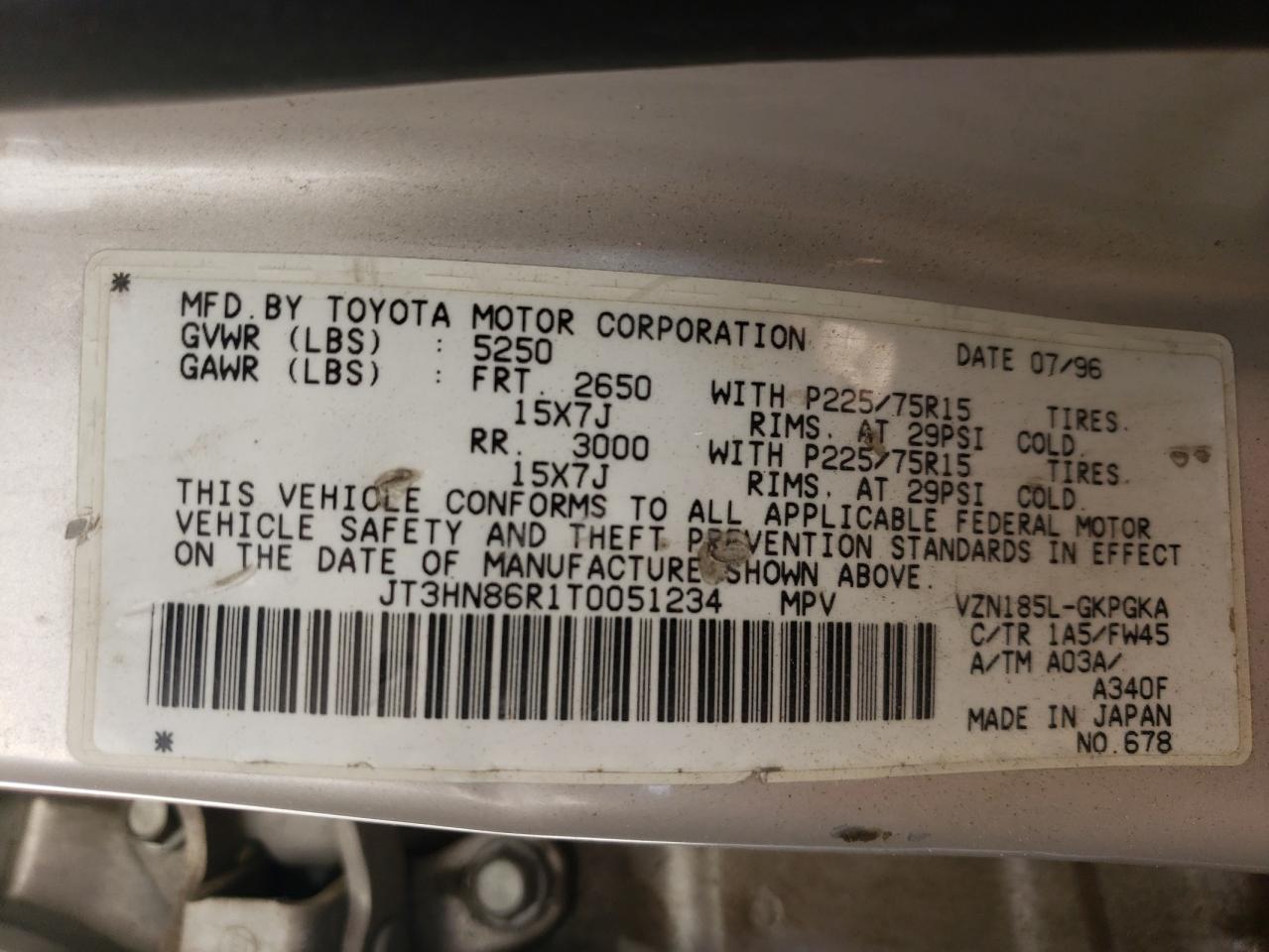 1996 Toyota 4Runner Sr5 VIN: JT3HN86R1T0051234 Lot: 55867665