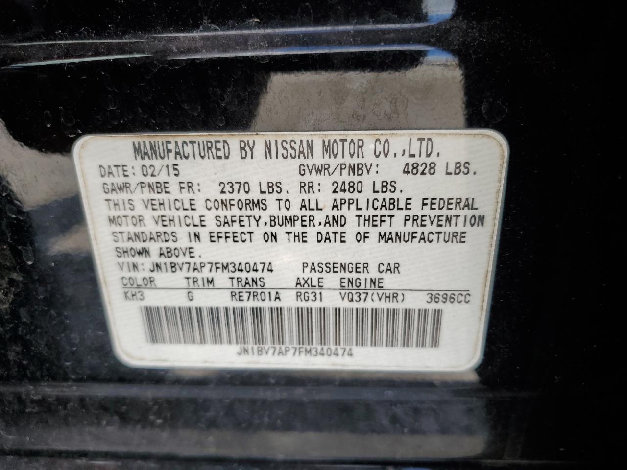 2015 Infiniti Q50 Base VIN: JN1BV7AP7FM340474 Lot: 56855175