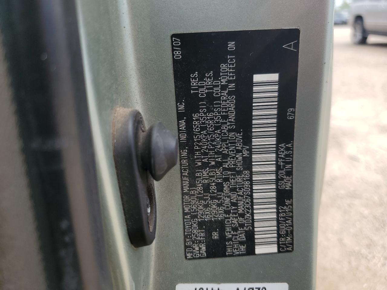 2007 Toyota Sienna Ce VIN: 5TDZK23C67S098168 Lot: 58412765