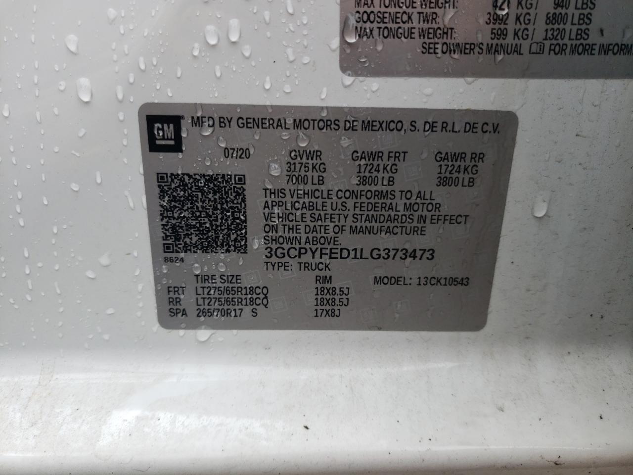 2020 Chevrolet Silverado K1500 Lt Trail Boss VIN: 3GCPYFED1LG373473 Lot: 55346645