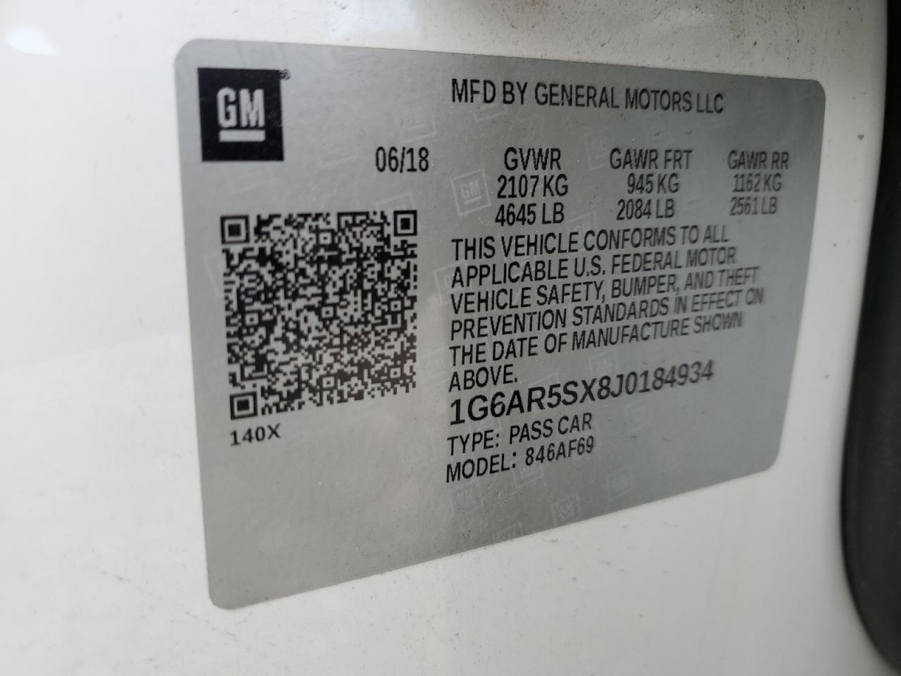 2018 Cadillac Cts Luxury VIN: 1G6AR5SX8J0184934 Lot: 56185975