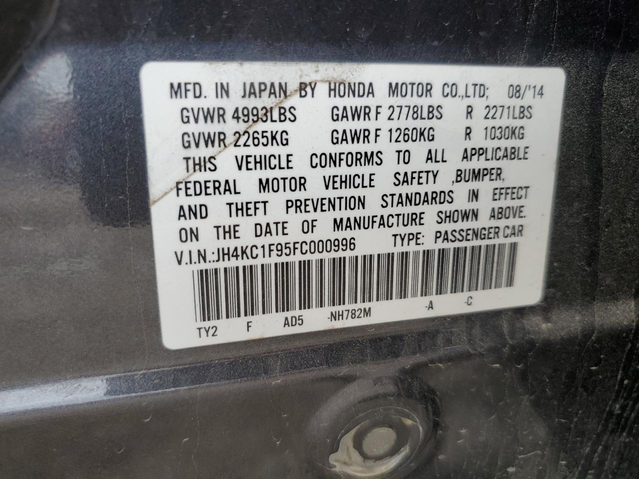 2015 Acura Rlx Advance VIN: JH4KC1F95FC000996 Lot: 56719275