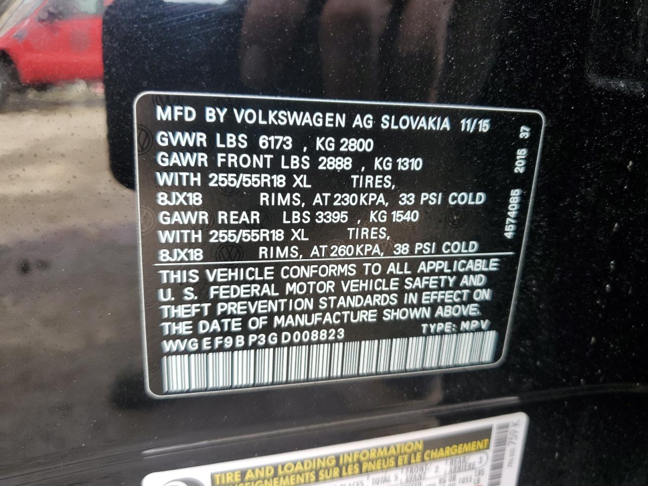 2016 Volkswagen Touareg Sport VIN: WVGEF9BP3GD008823 Lot: 56838985