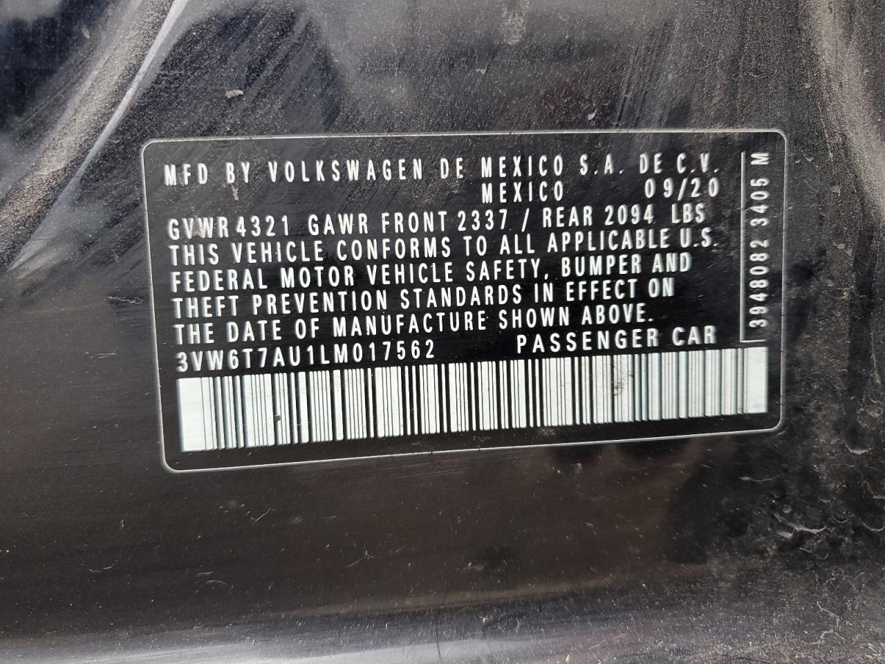 2020 Volkswagen Gti S VIN: 3VW6T7AU1LM017562 Lot: 58745595