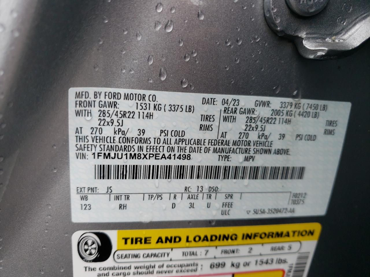 2023 Ford Expedition Platinum VIN: 1FMJU1M8XPEA41498 Lot: 55774115