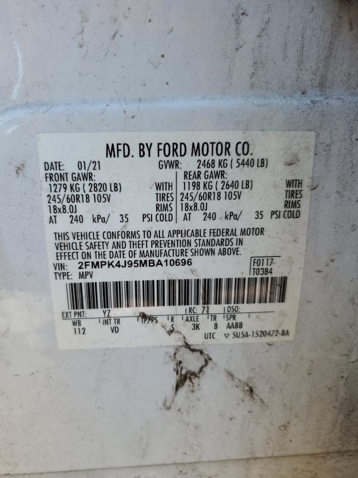 2021 Ford Edge Sel VIN: 2FMPK4J95MBA10696 Lot: 56609335