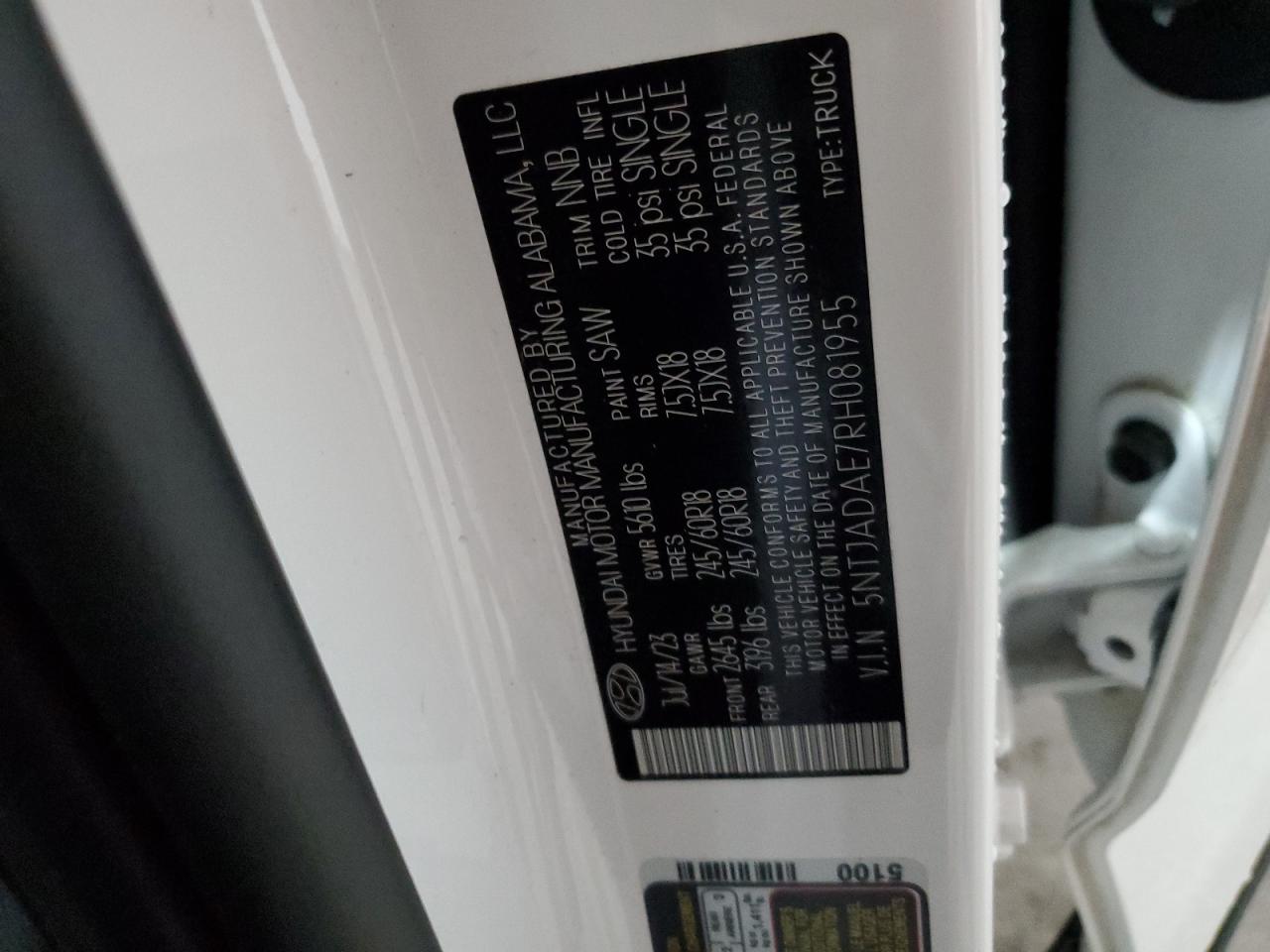 2024 Hyundai Santa Cruz Se VIN: 5NTJADAE7RH081955 Lot: 58296835
