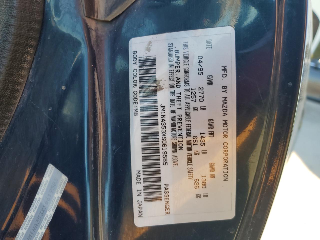 1995 Mazda Mx-5 Miata VIN: JM1NA353XS0619585 Lot: 55862555